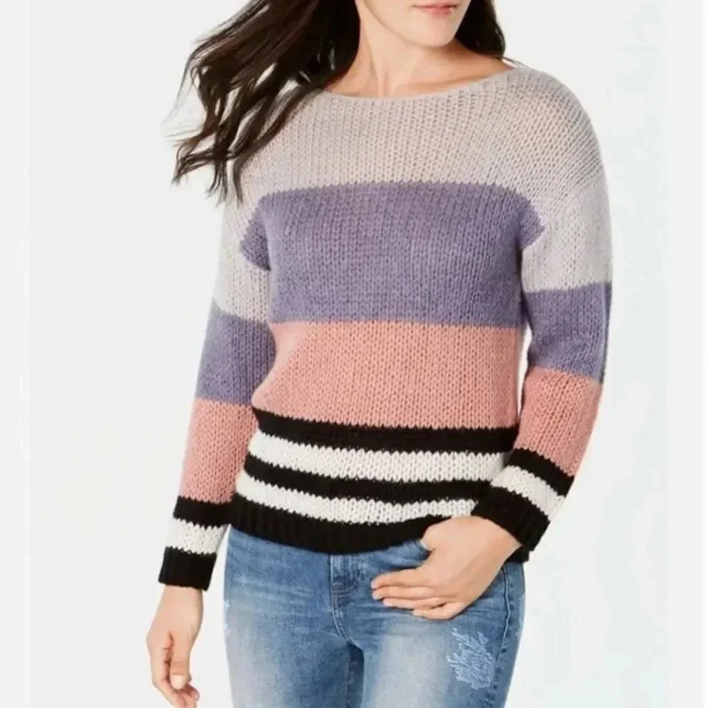 Lucky Brand Color Block Wool Blend Chunky Knit Sweater